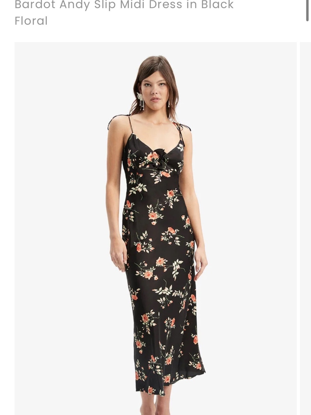 Bardot Black Floral Slip Dress with Coral and Sage Print